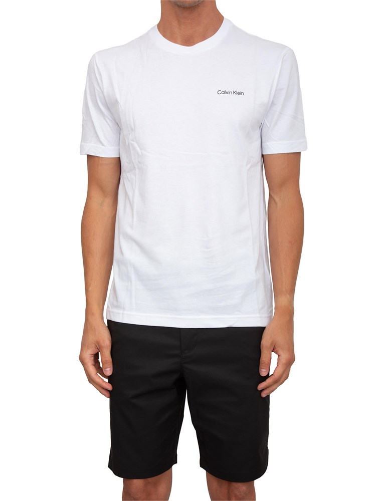 T-shirt uomo Calvin Klein in cotone bianco e stampa logo retro