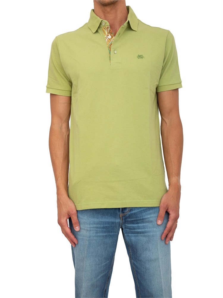 Polo verde Etro in cotone con dettaglio stampa floreale sul collo