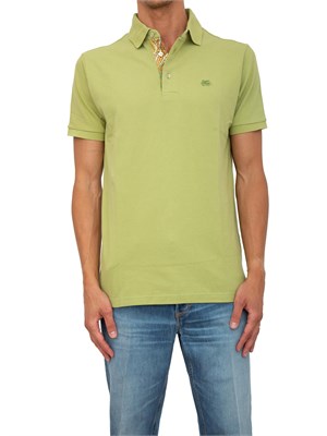 Polo verde Etro in cotone con dettaglio stampa floreale sul collo in UOMO