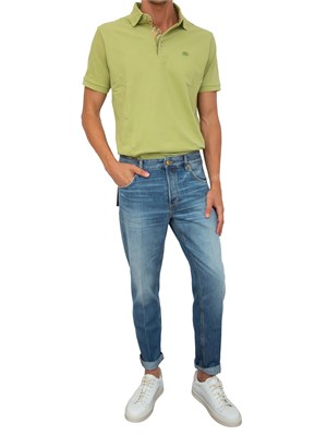Polo verde Etro in cotone con dettaglio stampa floreale sul collo in UOMO