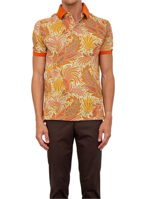Polo Etro arancione con motivo floreale in UOMO