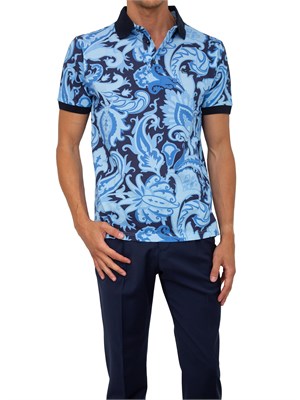 Polo Etro blu in cotone paisley floreale in UOMO