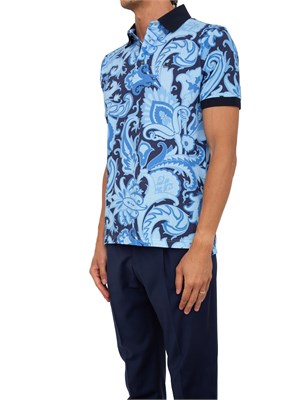 Polo Etro blu in cotone paisley floreale in UOMO