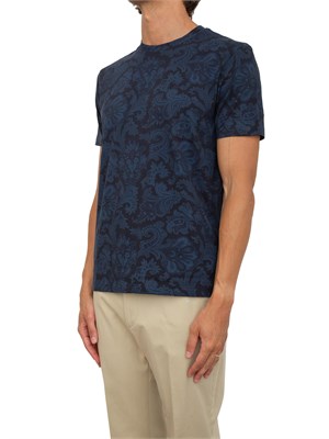 T-shirt Etro blu in cotone paisley maxi fiori in UOMO