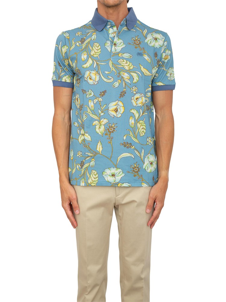 Polo Etro azzurro con motivo floreale