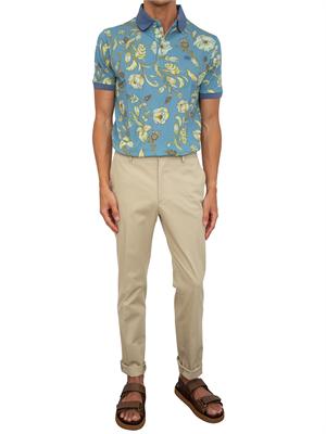 Polo Etro azzurro con motivo floreale in UOMO