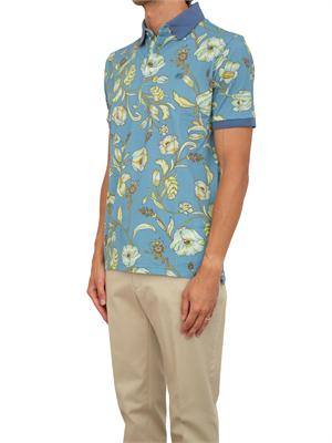Polo Etro azzurro con motivo floreale in UOMO