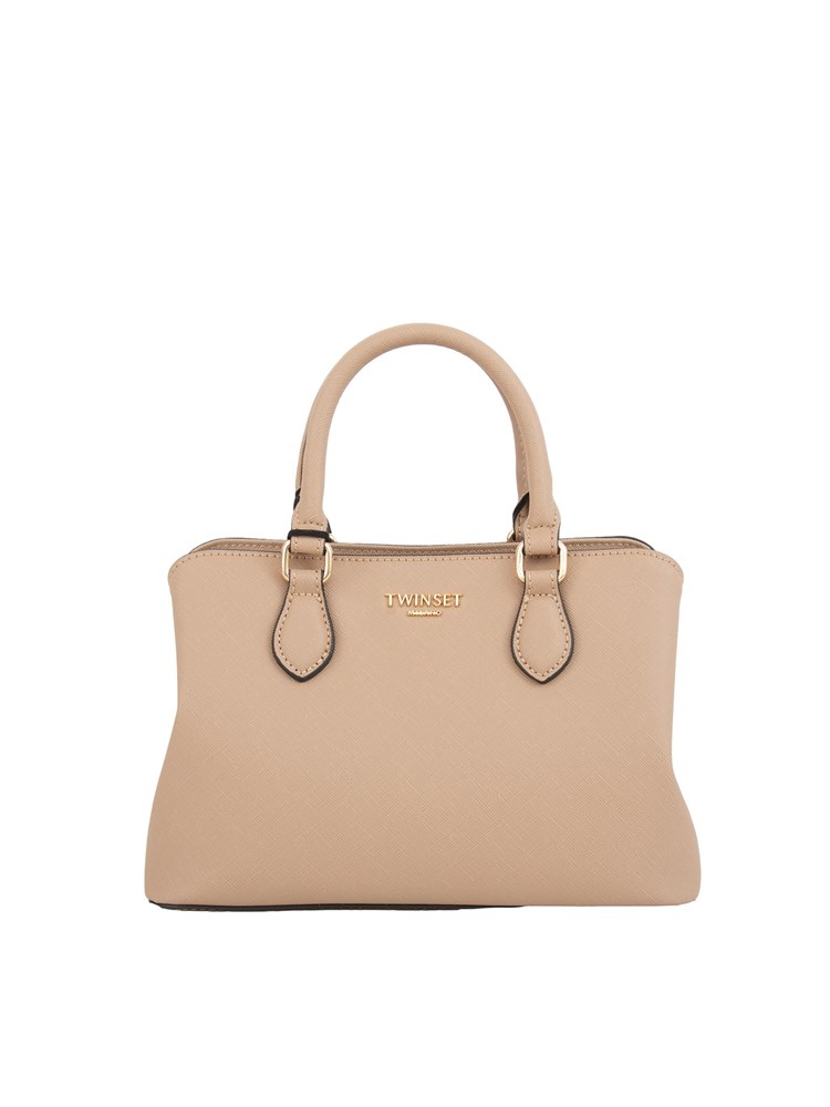 TWIN-SET Mini borsa a mano TWINSET in similpelle effetto saffiano beige