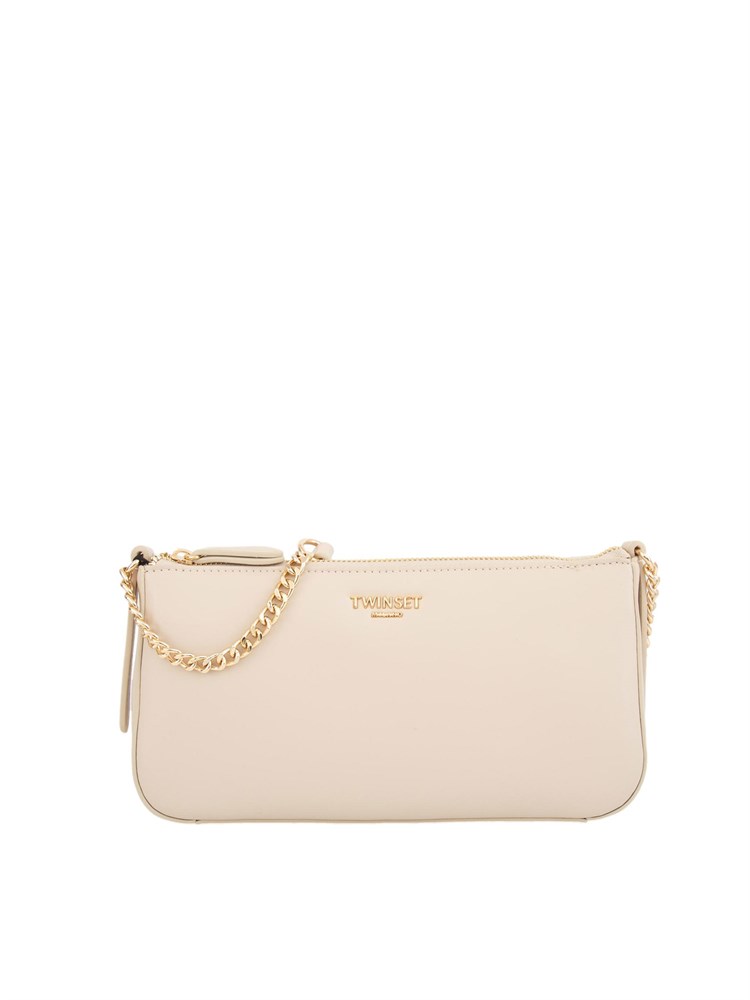 TWIN-SET Borsa tracolla Twinset effetto pelle di vitello nappato avorio