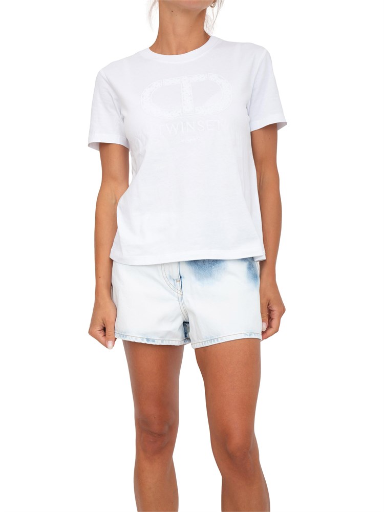 TWIN-SET T-shirt Twinset in cotone bianco con ricamo Oval T