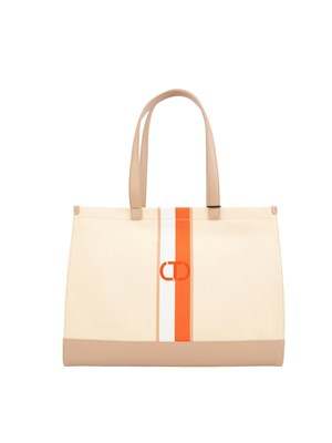 TWIN-SET Borsa shopper Twinset in canvas con stampa righe multicolore e logo in DONNA
