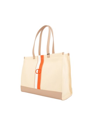 TWIN-SET Borsa shopper Twinset in canvas con stampa righe multicolore e logo in DONNA