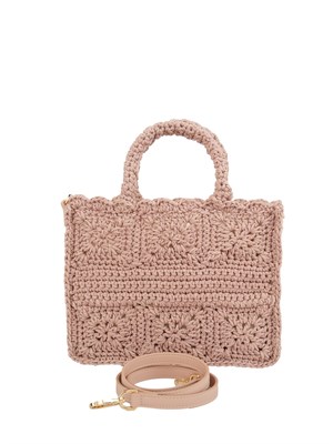 TWIN-SET Borsa shopper Twinset Bohémienne in crochet di cotone rosa in DONNA