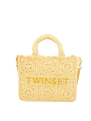 TWIN-SET Borsa shopper Twinset Bohémienne in crochet di cotone giallo in DONNA
