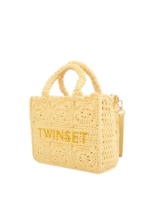 TWIN-SET Borsa shopper Twinset Bohémienne in crochet di cotone giallo in DONNA