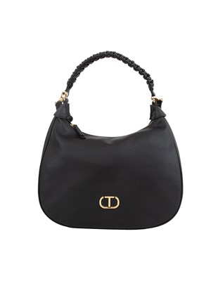TWIN-SET Borsa hobo Twinset effetto pelle nera con manico intrecciato in DONNA