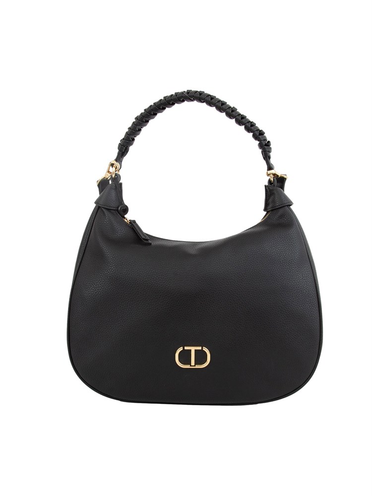 TWIN-SET Borsa hobo Twinset effetto pelle nera con manico intrecciato