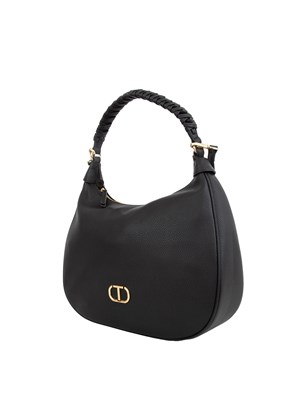 TWIN-SET Borsa hobo Twinset effetto pelle nera con manico intrecciato in DONNA