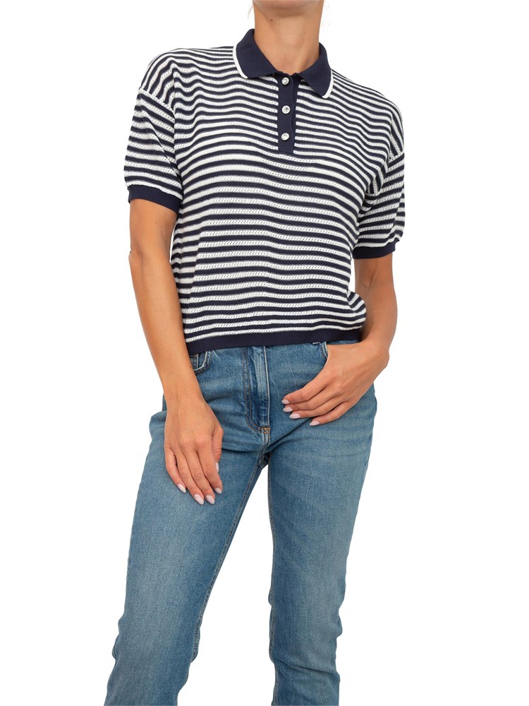 TWIN-SET Maglia polo Twinset Actitude in cotone blu a righe e lurex