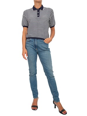 TWIN-SET Maglia polo Twinset Actitude in cotone blu a righe e lurex in DONNA