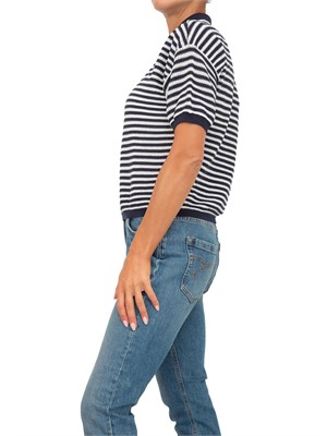 TWIN-SET Maglia polo Twinset Actitude in cotone blu a righe e lurex in DONNA