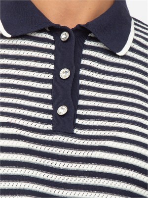 TWIN-SET Maglia polo Twinset Actitude in cotone blu a righe e lurex in DONNA
