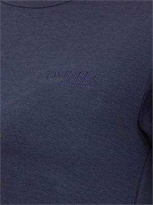 TWIN-SET T-shirt blu Twinset in cotone fermo in DONNA