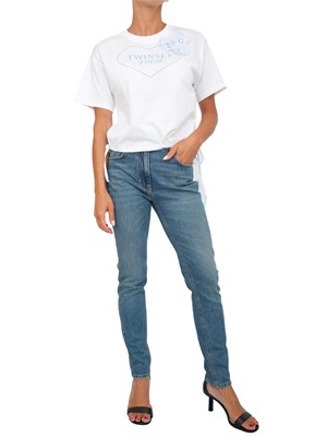 TWIN-SET T-shirt bianca Twinset Actitude con stampa cuore e fiore applicato in DONNA