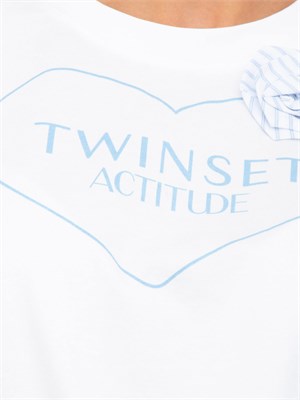 TWIN-SET T-shirt bianca Twinset Actitude con stampa cuore e fiore applicato in DONNA