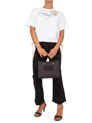 TWIN-SET T-shirt bianca Twinset Actitude con stampa cuore e fiore applicato in DONNA