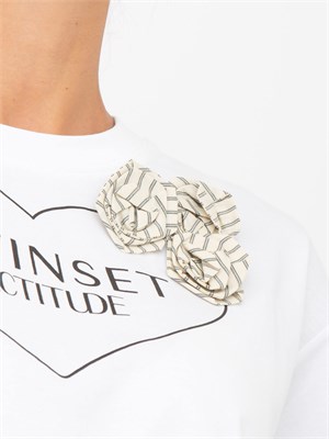 TWIN-SET T-shirt bianca Twinset Actitude con stampa cuore e fiore applicato in DONNA