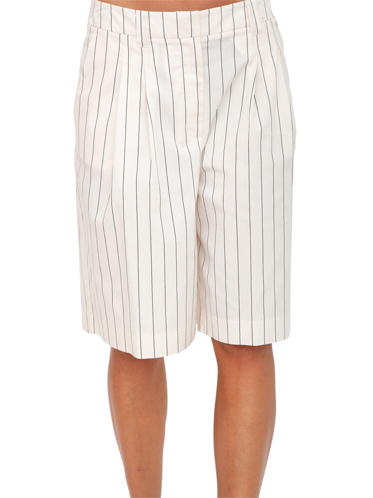 TWIN-SET Bermuda Twinset in cotone bianco panna gessato