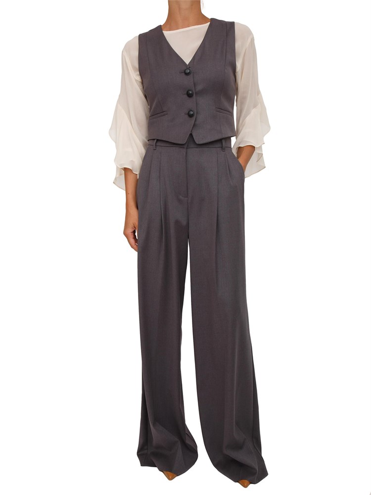 Completo gilet+pantalone Emme Marella in flanella tecnica stratch grigio scuro melange