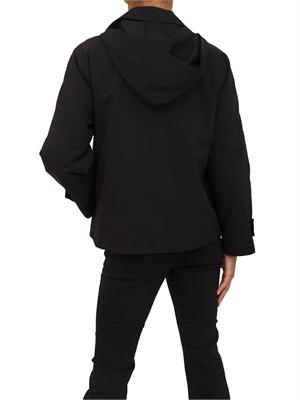 Trench Emme Marella linea boxy in cotone nero con cappuccio removibile in DONNA