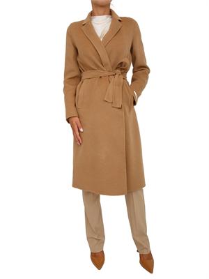 Cappotto Emme Marella in lana cammello con cintura in vita in DONNA