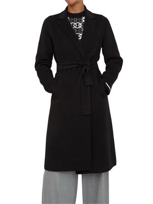 Cappotto Emme Marella in lana nera con cintura in vita in DONNA