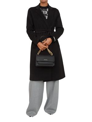 Cappotto Emme Marella in lana nera con cintura in vita in DONNA
