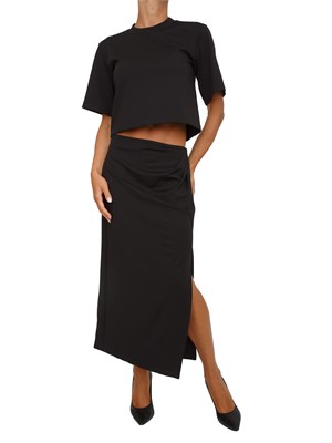 Completo top+gonna Emme Marella in jersey interlock stretch nero in DONNA