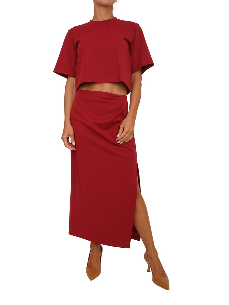 Completo top+gonna Emme Marella in jersey interlock stretch rosso scuro