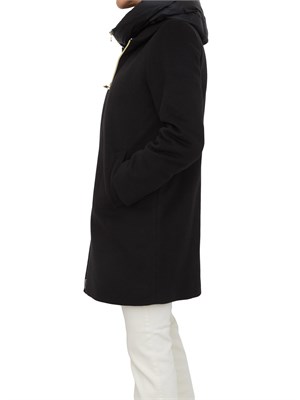 Cappotto imbottito Emme Marella in misto viscosa nero con pettorina e cappuccio staccabili in DONNA