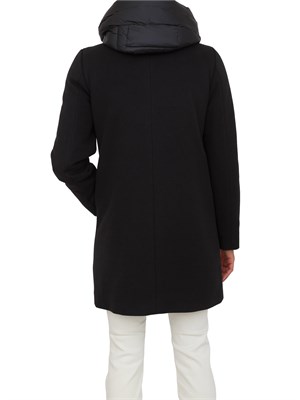 Cappotto imbottito Emme Marella in misto viscosa nero con pettorina e cappuccio staccabili in DONNA