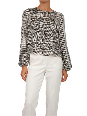 Camicia manica lunga Emme Marella in raso leggero con stampa geometrica nera e bianca in DONNA