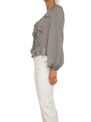 Camicia manica lunga Emme Marella in raso leggero con stampa geometrica nera e bianca in DONNA