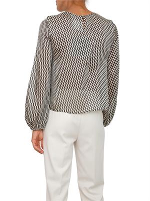 Camicia manica lunga Emme Marella in raso leggero con stampa geometrica nera e bianca in DONNA