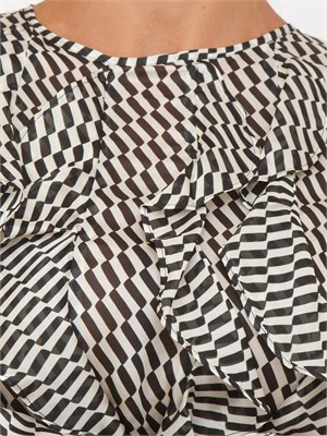 Camicia manica lunga Emme Marella in raso leggero con stampa geometrica nera e bianca in DONNA