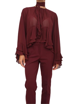 Blusa Marella in georgette bordeaux con balze e fascia sul collo in DONNA