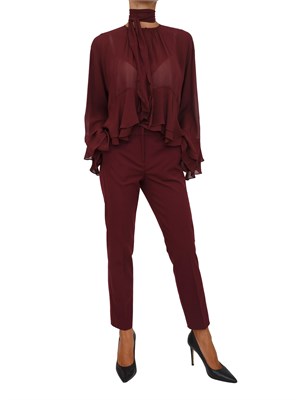 Blusa Marella in georgette bordeaux con balze e fascia sul collo in DONNA