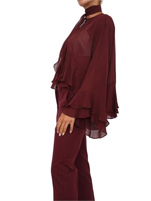 Blusa Marella in georgette bordeaux con balze e fascia sul collo in DONNA