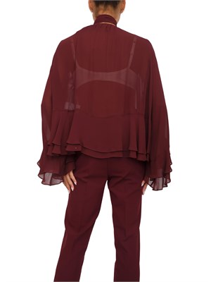 Blusa Marella in georgette bordeaux con balze e fascia sul collo in DONNA