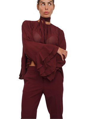 Blusa Marella in georgette bordeaux con balze e fascia sul collo in DONNA